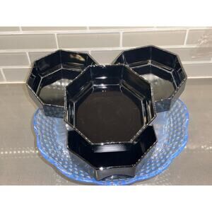 Vintage (4) France Arcoroc Black Octime Glass Bowls Soup Cereal Octagon Shape